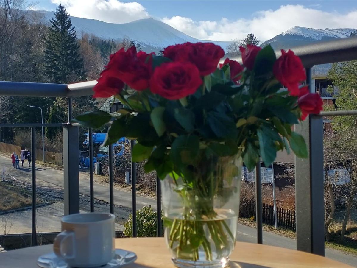Zimmer mit Kingsize-Bett und Bergblick