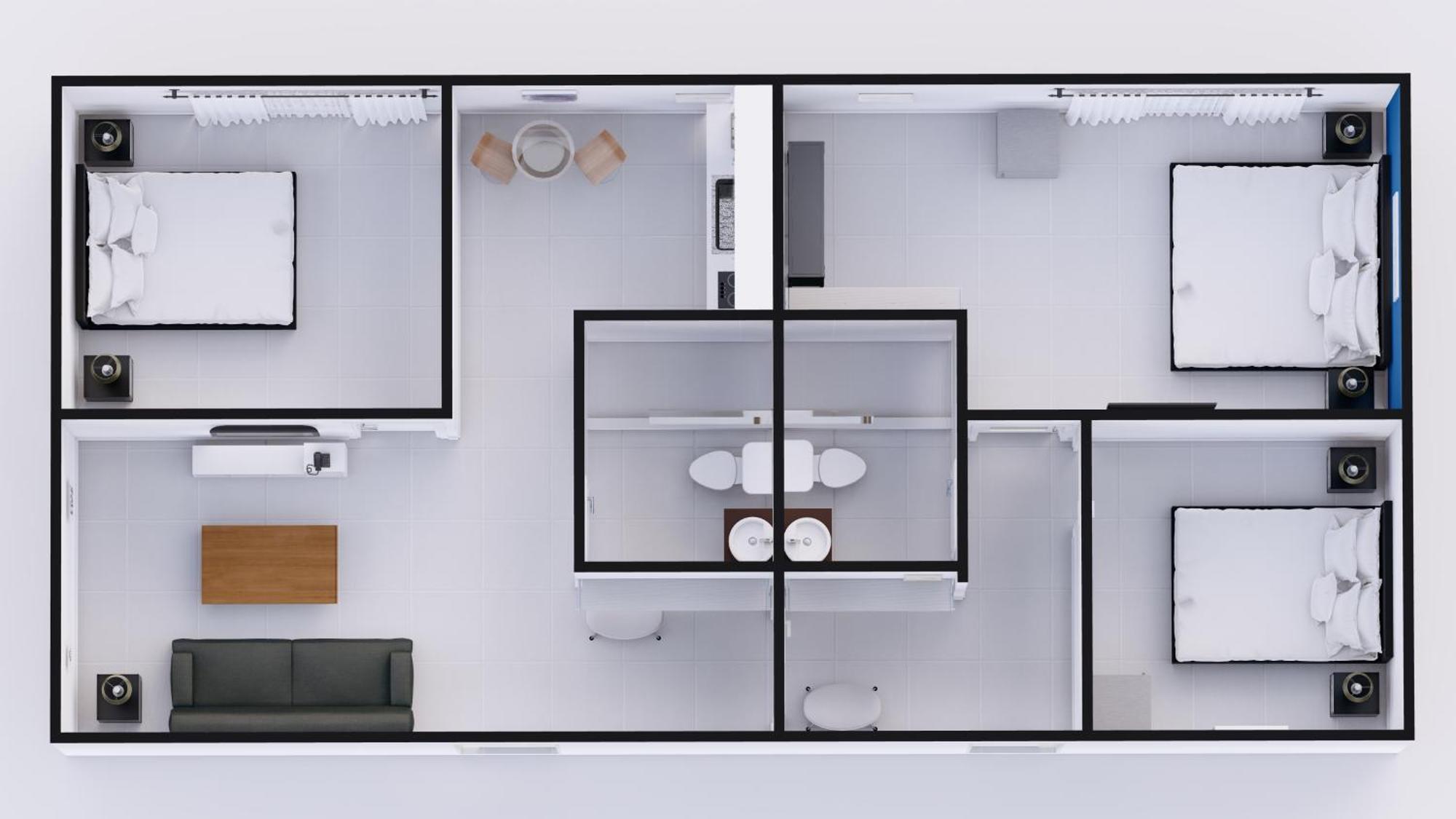 Suite 3 Chambres avec 2 Salles de Bains et Cuisine