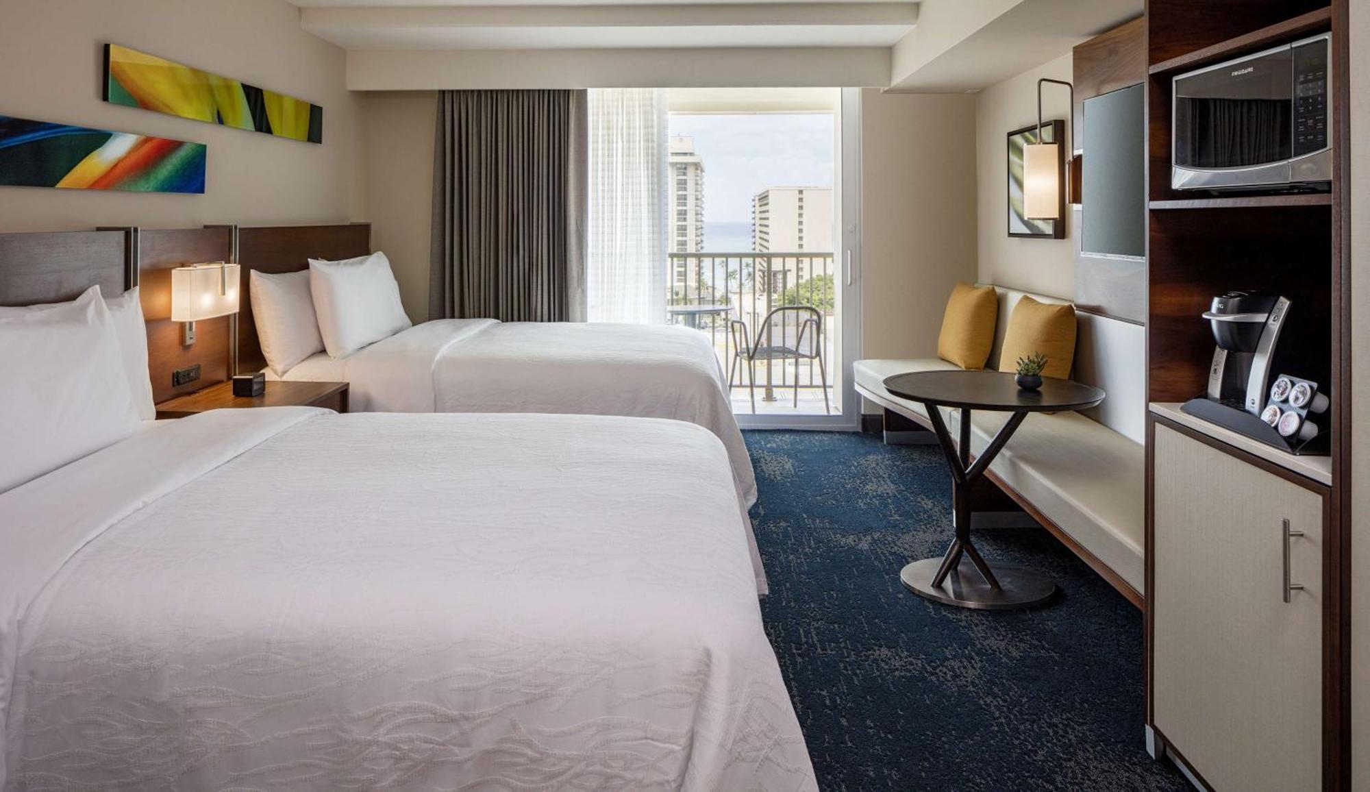 Double Room with Two Double Beds and Partial Ocean View