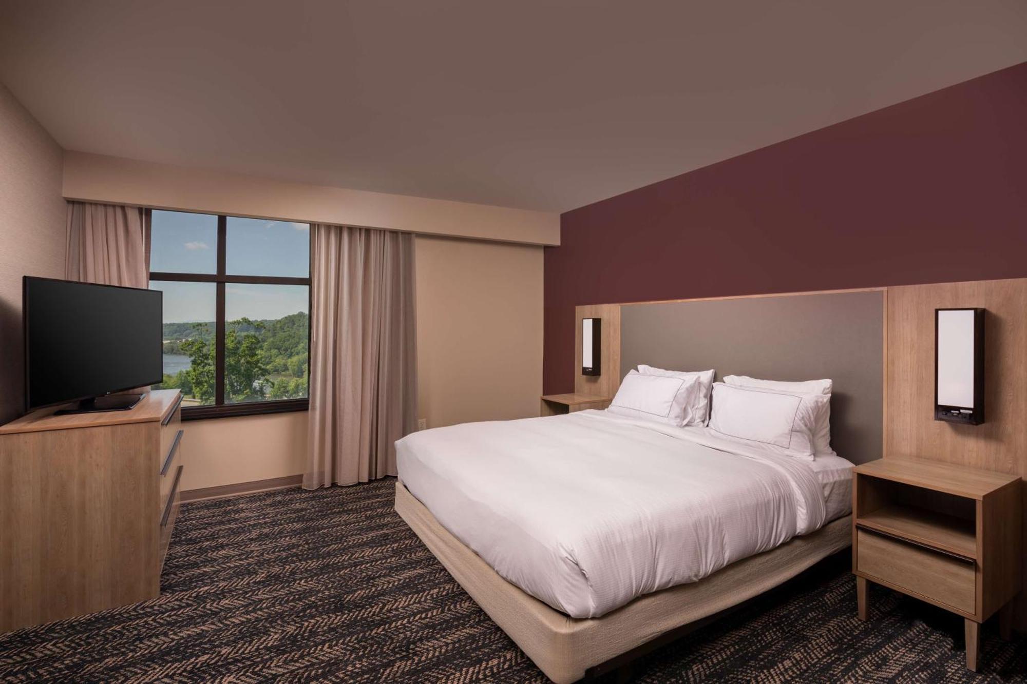 Suite de 1 dormitorio con cama extragrande y vistas al jardín