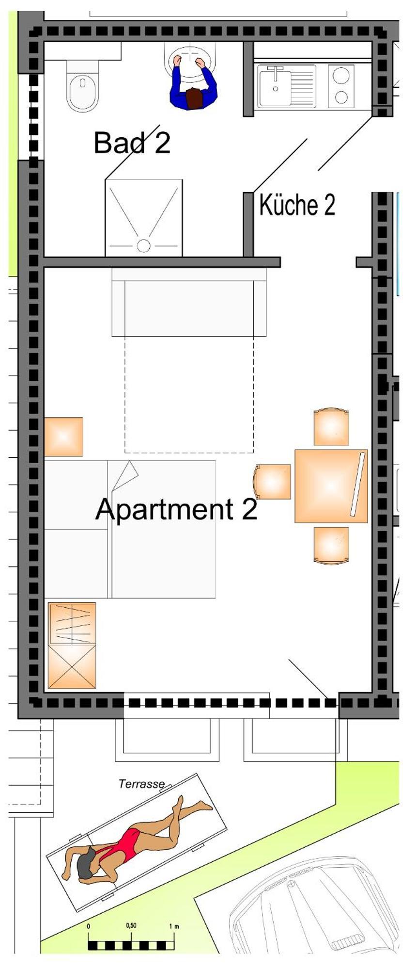 Dreibettzimmer mit Terrasse