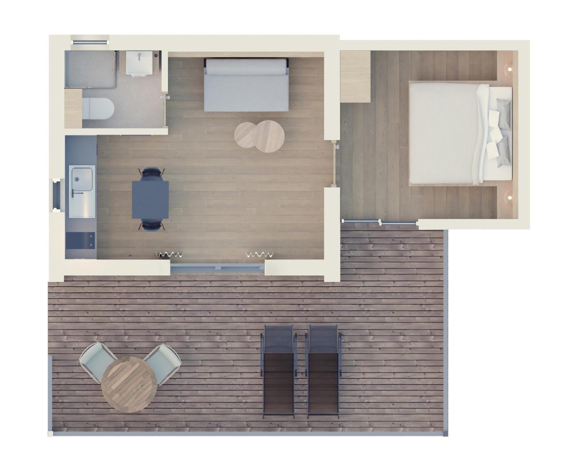 Bungalow mit 1 Schlafzimmer mit Terrasse