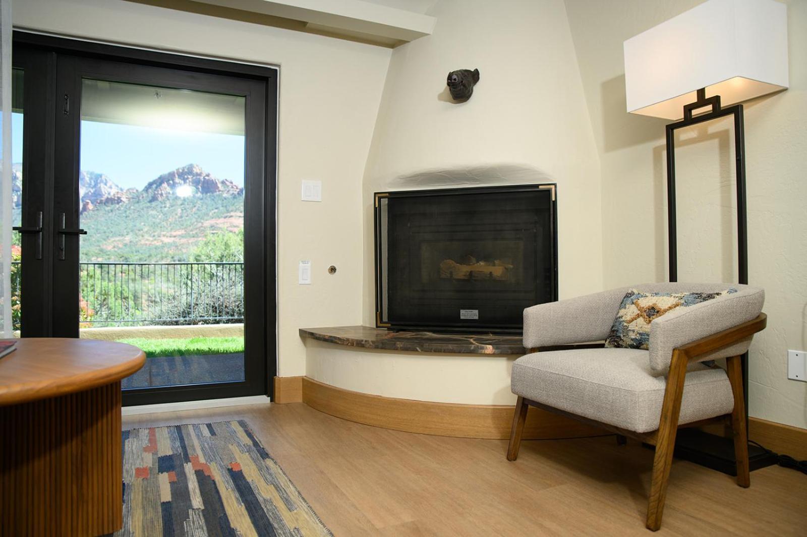 Junior King Suite Fireplace Sofa Bed Mobility ADA Pet Friendly