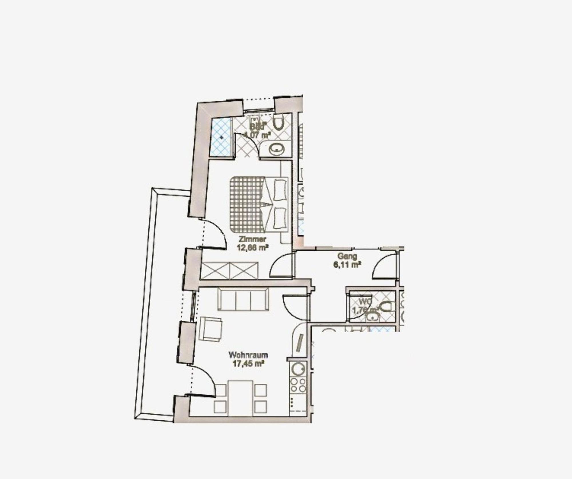 Apartment mit Aussicht und Balkon