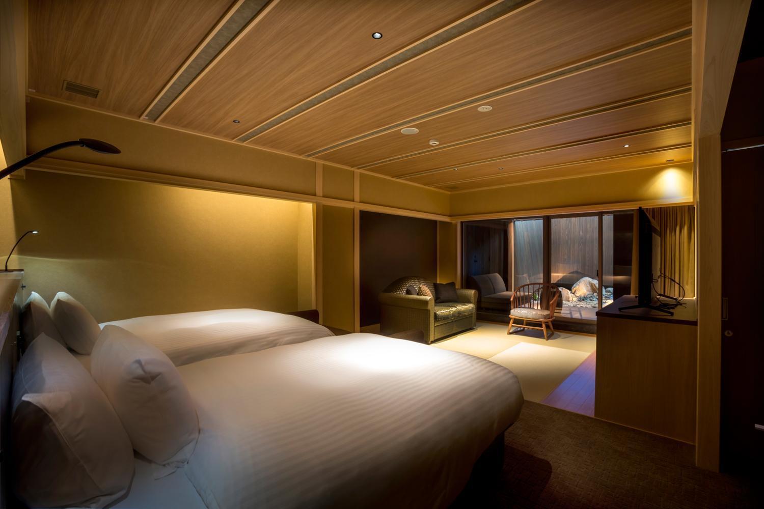 Twin Room with open-air bath & terrace TYPE A - Non-Smoking (Lower ground floor)