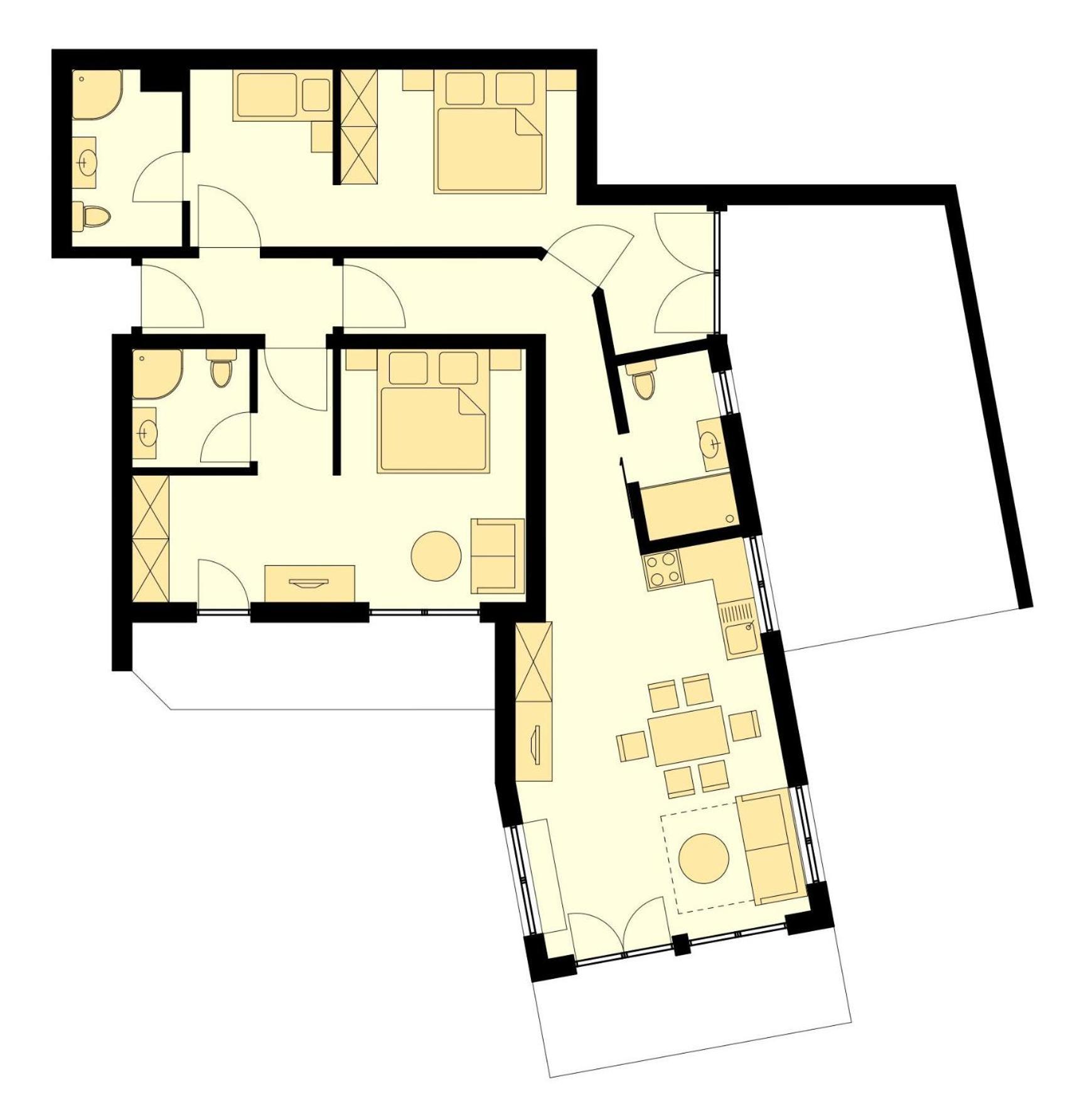 Apartment mit 2 Schlafzimmern mit Balkon und Terrasse