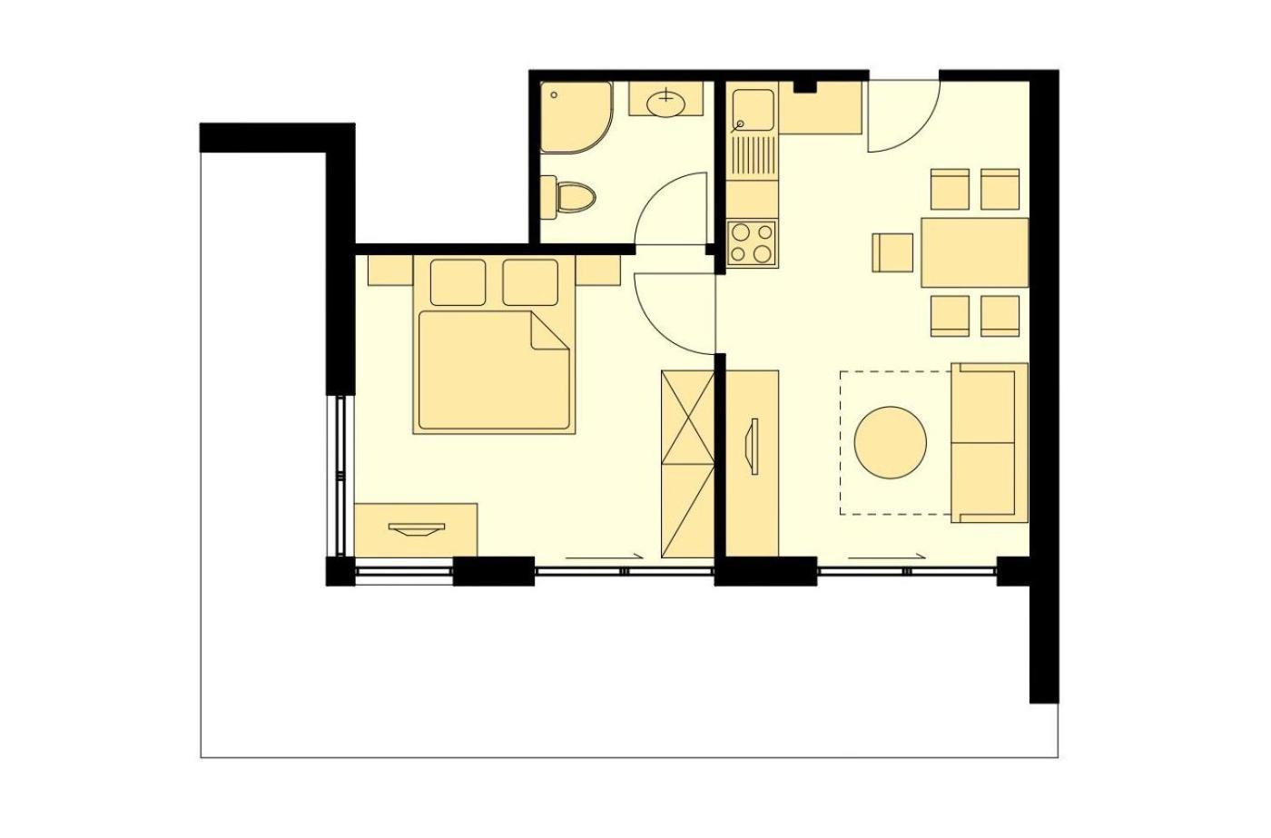 Apartment mit 1 Schlafzimmer und Balkon