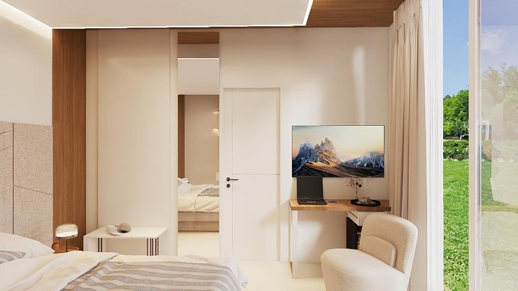 Doppel-/Zweibettzimmer mit Gartenblick