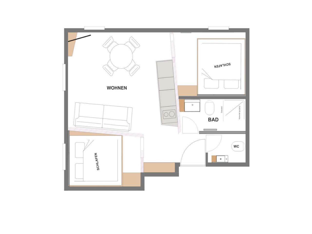Familienwohnung mit 2 Zimmern