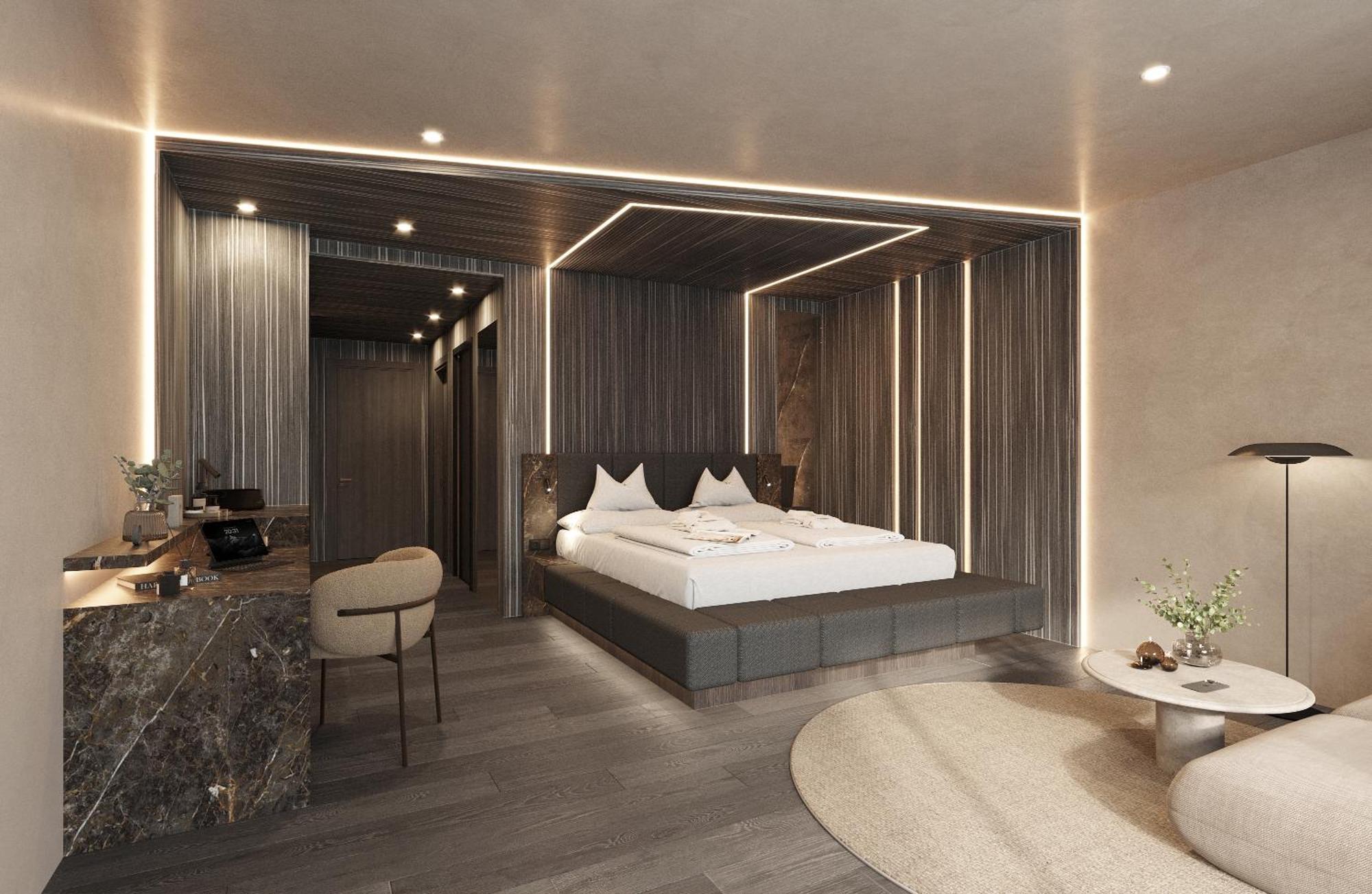 Zimmer mit Kingsize-Bett und Whirlpool