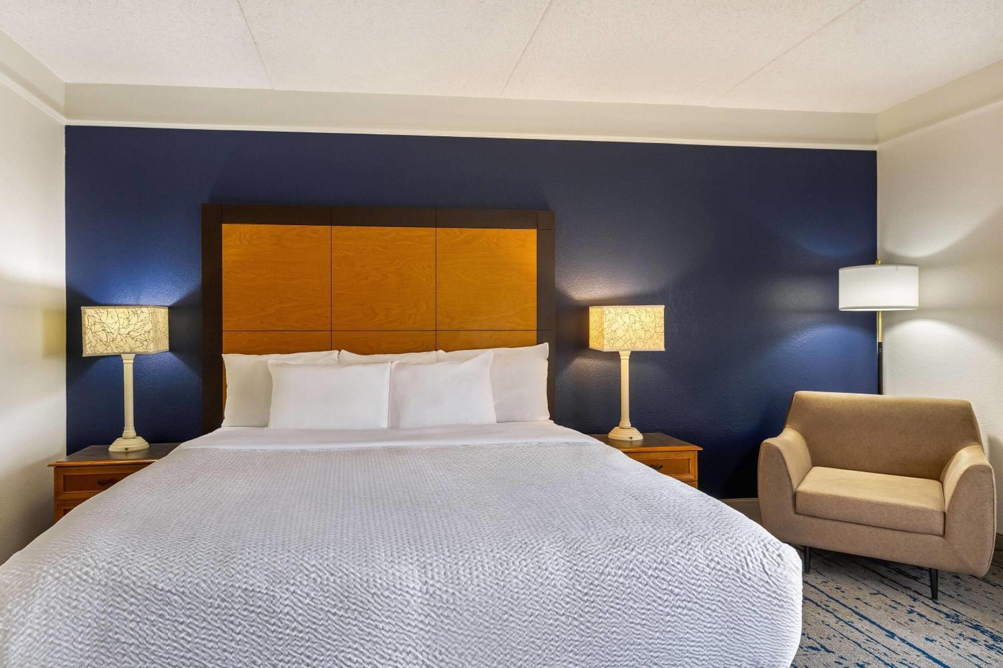 Habitación con cama extragrande y sofá cama